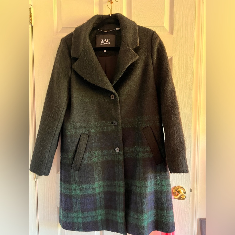 Zac Posen Ebony Plaid Ombré Hudson Wool-Blend Coat